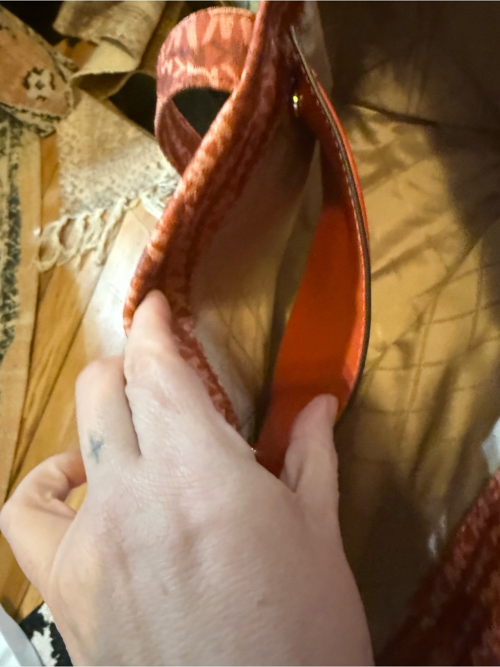 Michael Kors Coral-Red MK Logo Tote with Gold Accent - Picture 16 of 16